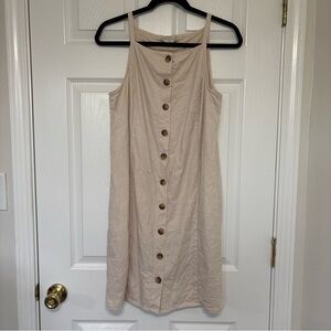 Loft Cream Tan Linen Blend Button Front Dress Size 6 Petite